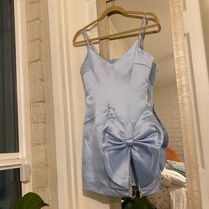 Baby blue satin spaghetti strap mini dress